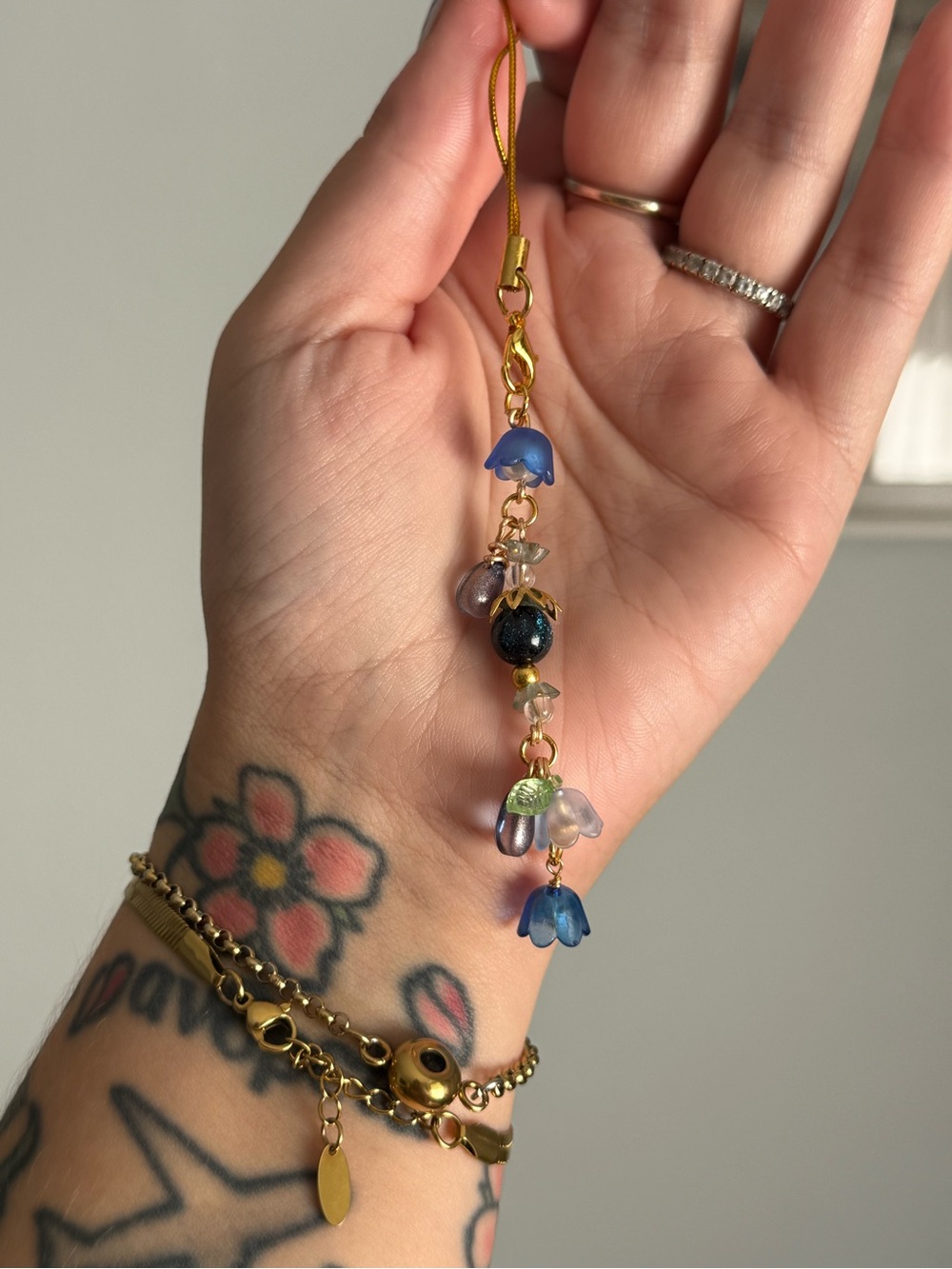 Delicate Blue Floral Bead Charm for Phones